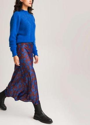 Сатиновая миди юбка в цветочный принт шелковая юбка в бельевом стиле la redoute женская юбка бордовая синяя юбка коричневая6 фото