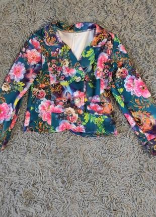 Цветочный яркий пиджак для девочки.2 фото