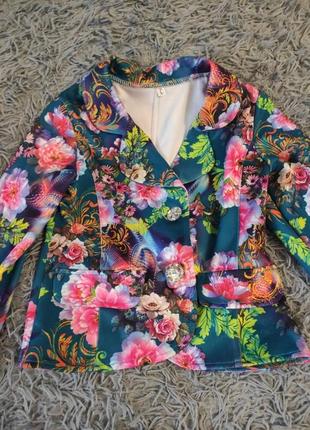Цветочный яркий пиджак для девочки.3 фото