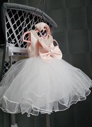 Детское пышное нежное розовое белое платье с вышивкой праздничное красивое на 9м 12м 18м год годик на день рождения крестины нарядное фотосессия1 фото