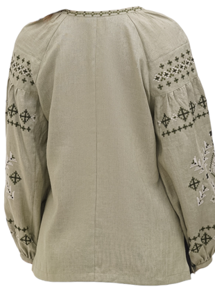 Блуза маречка хаки с вышивкой, вышиванка, льняная, галерея льна, 42-54рр.2 фото