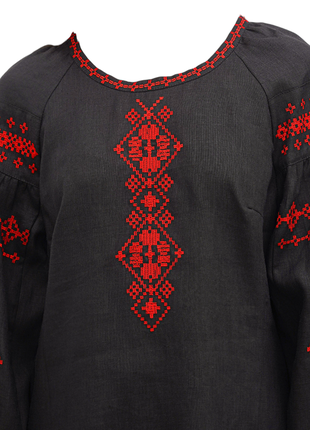 Блуза маречка черная с вышивкой, вышиванка, льняная, галерея льна, 42-54рр.2 фото