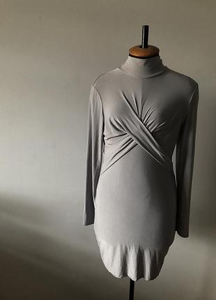 Boohoo night облегающее серое платье гладкое с горлышком новое с биркой