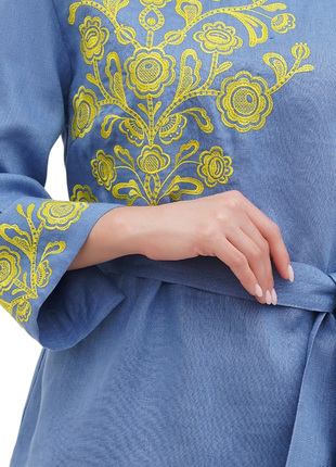 Блуза галина синяя с вышивкой, льняная, галерея льна, 44-54рр.3 фото