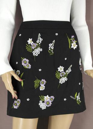 Красивая брендовая юбка "new look" с цветочной вышивкой. размер uk10/eur38.3 фото