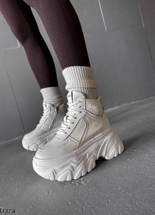 Зимние кроссовки 
на высокой подошве =veagia=, 
цвет: белый, экокожа7 фото