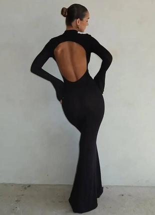 Черное макси платье с открытой спиной xs s m l ⚜️ вечернее длинное силуэтное платье с открытой спиной 42 44 46 484 фото