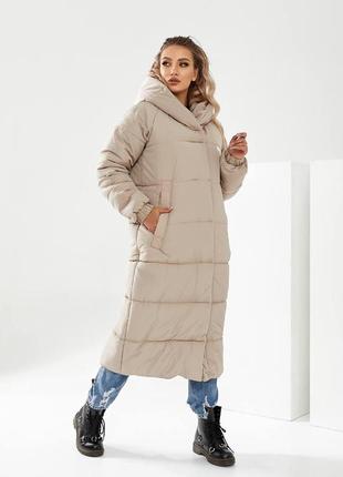 Довга тепла жіноча куртка пальто арт 520 зима кава з молоком10 фото