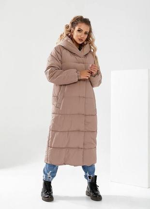Довга тепла жіноча куртка пальто арт 520 зима кава з молоком2 фото