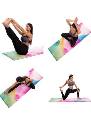Килимок для йоги замшевий 💣размер 183x61x0,3см радужный разноцветный
