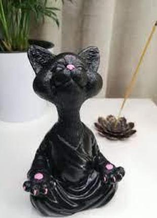 Причудова фігурка кота будди 12х8 см сірий, медитація, йога, колекційна колекція, щасливий кіт3 фото