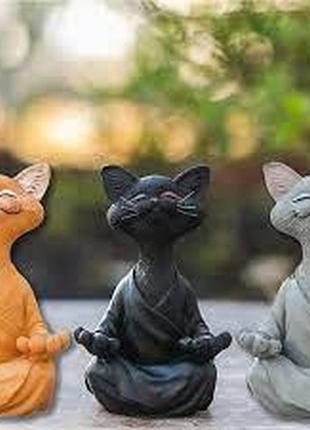 Причудливая фигурка кота будды 12х8 см, медитация, йога, коллекционная, счастливый кот, серый