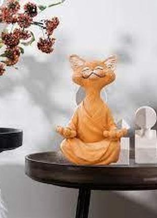 Причудова фігурка кота будди 12х8 см сірий, медитація, йога, колекційна колекція, щасливий кіт2 фото