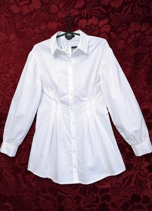 Удлинённая рубашка 100% хлопковая белая длинная рубашка блуза блузка2 фото