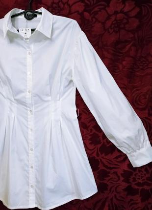Удлинённая рубашка 100% хлопковая белая длинная рубашка блуза блузка3 фото