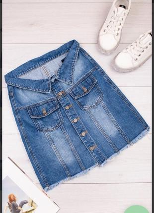 Стильная джинсовая юбка на пуговицах с карманами модная1 фото