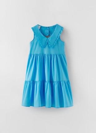 Бавовняна ярусна сукня zara з трендовим комірцем zara 🩵🦋6 фото