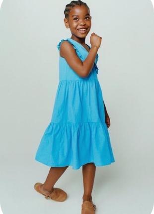 Блакитна ярусна бавовняна сукня zara з трендовим комірцем 🦋🦋1 фото