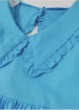 Голубое ярусное хлопковое платье zara с трендовым воротничком 🦋🦋8 фото