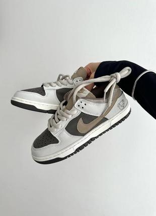 Классные женские кроссовки nike sb dunk teddy bear brown premium белые с коричневым2 фото