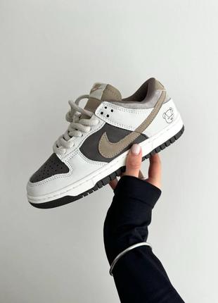 Классные женские кроссовки nike sb dunk teddy bear brown premium белые с коричневым