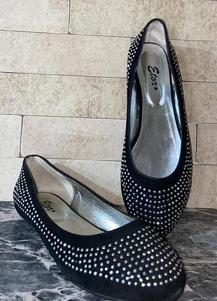 Турецкие кожаные балетки etor с камнями 38 размер