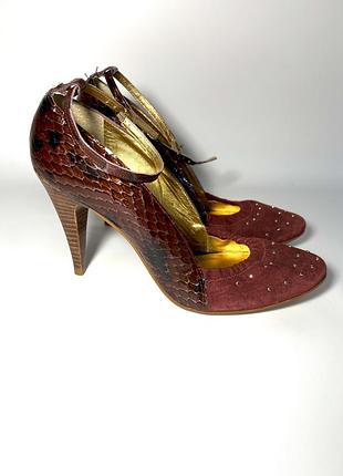 Туфли dumond женские роскошные натуральная кожа и замша с камушками и кожей питона