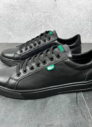 Мужские кожаные кеды чёрные lacoste4 фото