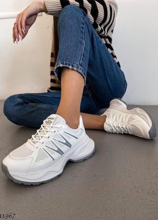 Кроссовки деми =fashion= женские 11367 белый экокожа тестиль резина5 фото
