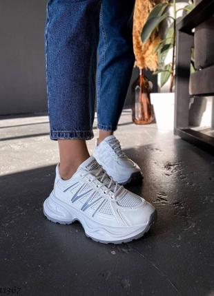Кроссовки деми =fashion= женские 11367 белый экокожа тестиль резина6 фото
