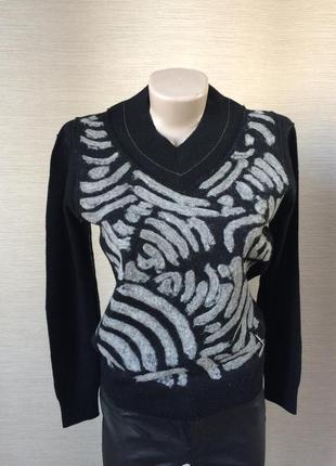 Женский чёрный пуловер с серым принтом шерсть мериноса 100%4 фото