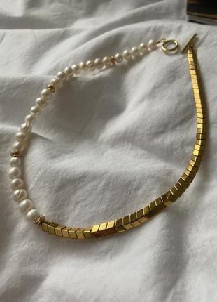 Невероятно красивый чокер ожерелье из жемчужин и золотого колошка5 фото