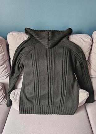 Стильний вовняний чоловічий светр із капюшоном в'язаний косами4 фото