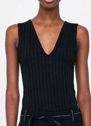 Черный боди комбидресс топ в рубчик