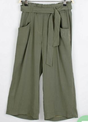 Стильні штани штани широкі кюлоти з поясом хакі модні3 фото