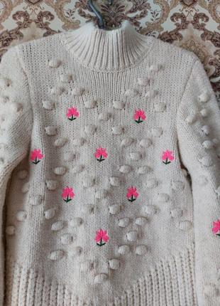 Стильный теплый свитер с цветами,кофта с объемными рукавами3 фото