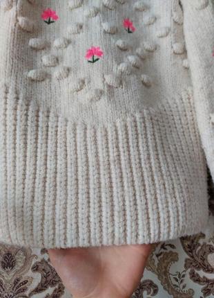 Стильный теплый свитер с цветами,кофта с объемными рукавами2 фото