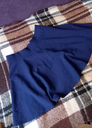 Расклешенная мини юбка юбка скейтер полусолнце синяя
