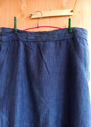 100% лен льон юбка трапеция летняя льняная синяя3 фото