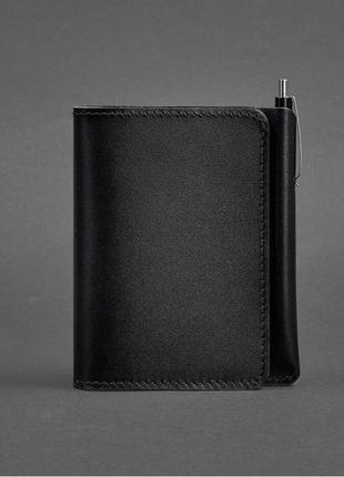 Кошелек кожаный мужской карты, права, карман для ручки черное краст 2.0