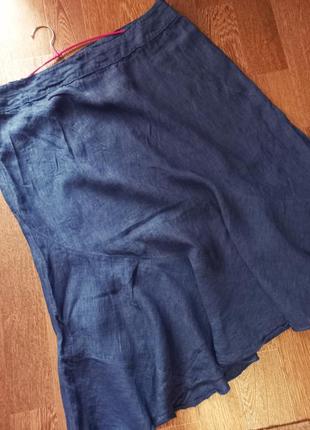 100% лен льон юбка трапеция летняя льняная синяя4 фото