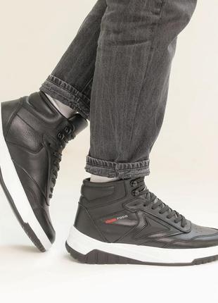 Ботинки мужские кожаные мех черные5 фото
