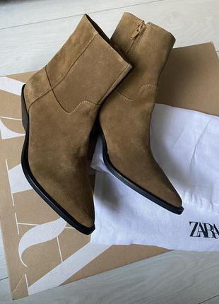 Ковбойки замшеві черевики казаки zara шкіряні на підборах ботильйони ботінки чоботи козаки замшевые ботинки