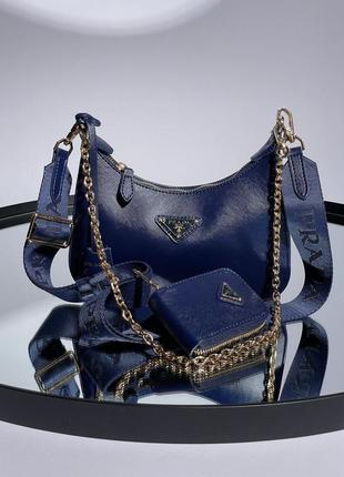 Сумка prada re-edition 2005 blue saffiano leather bag