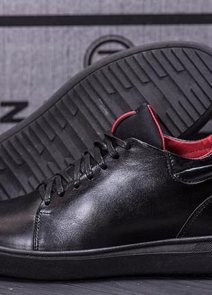 Мужские зимние кожаные ботинки zg black red premium quality