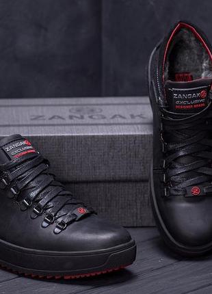 Мужские зимние кожаные ботинки zg black exclusive leather