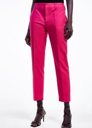 Стильные яркие сатиновые укороченные плотные брюки фуксия m&s 38/m