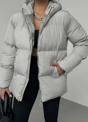 Женская куртка зимняя, качественная курточка на синтепоне, серая стеганая куртка