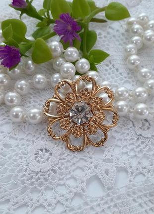 Брошь ромашка красная пресня ссср  советская винтаж брошка кристалл