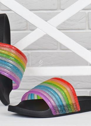 Шльопанці жіночі силікон rainbow bomb чорні з різнобарвним2 фото